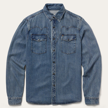 Vintage-Inspired Long Sleeve Cowboy Denim Shirt