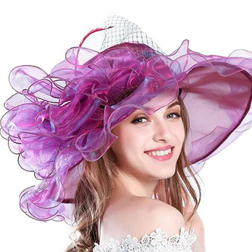 Women Wide Brim Elegant Church Hats Flower Kentucky Derby