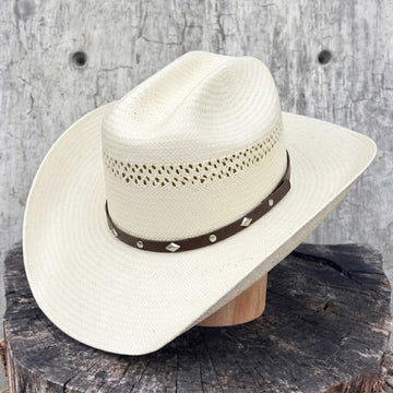 Cream Straw Hat with Brown Leather & Metal Buckle