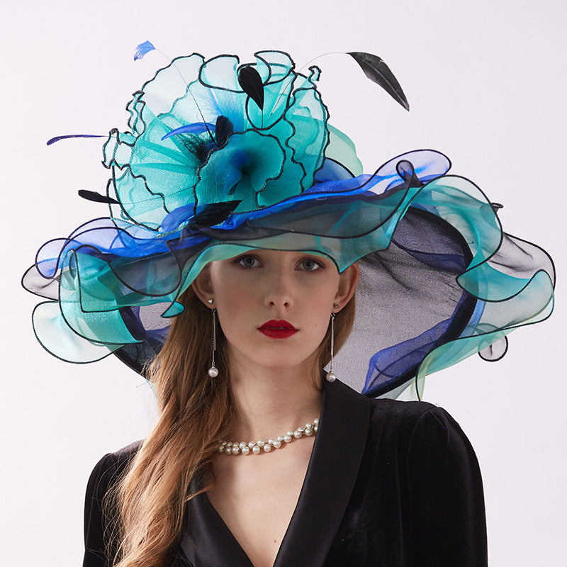 Organza Kentucky Derby Hats For Women Wedding Bride Wide Brim Hats