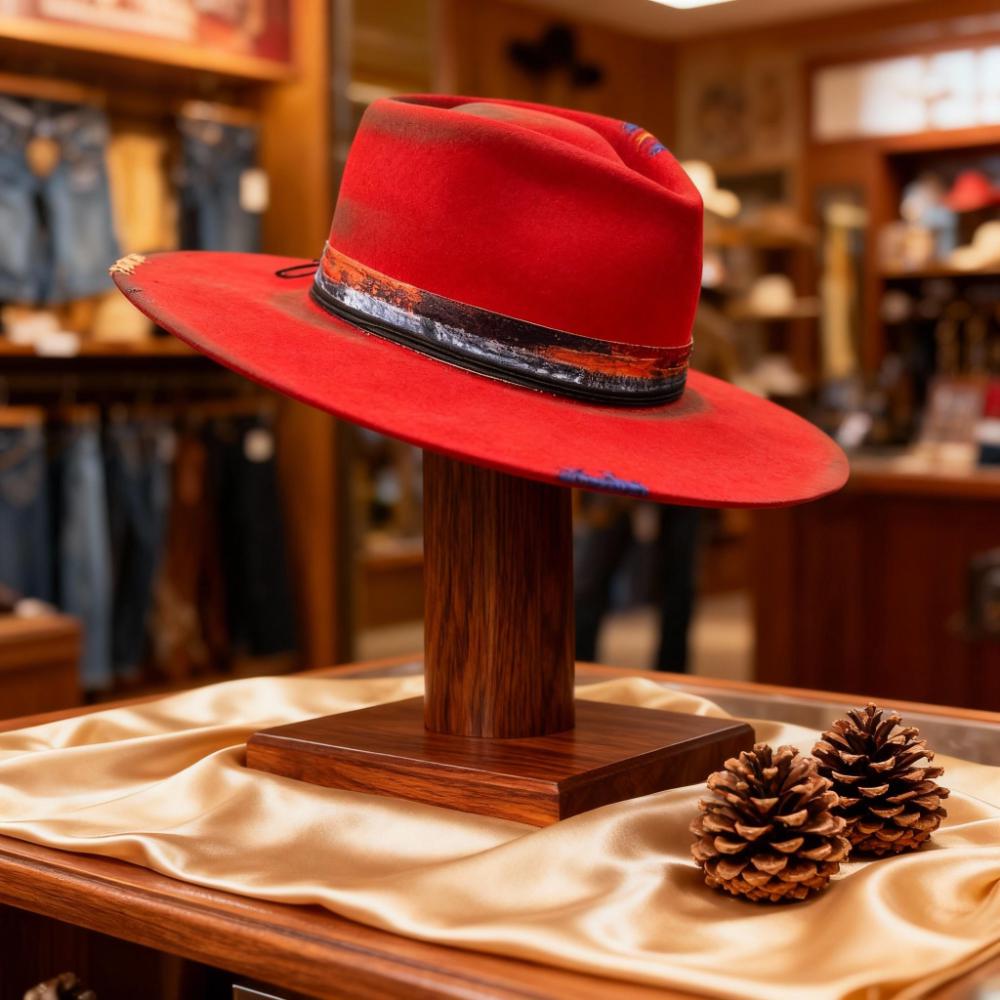 Distressed Fedora with Red Multi-color Patchwork Design