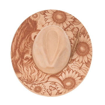 Suede-Finish Fedora with Laser-Engraved Sunflower and Butterfly Motifs