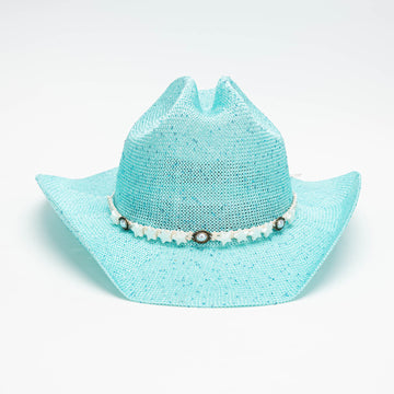 Mint Green Sparkling Braided Cattleman Hat with Star and Pearl Accents