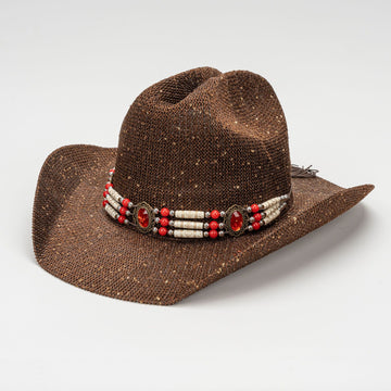 Coffee Shimmering Braided Cattleman Hat with Ornate Beaded Band