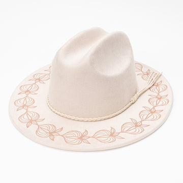 Premium Felt Cattleman Hat with Laser-Engraved Botanical Wreath