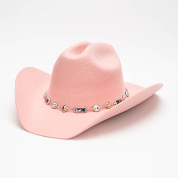 Premium Felt Cattleman Hat with Multi-Gemstone Chain Band