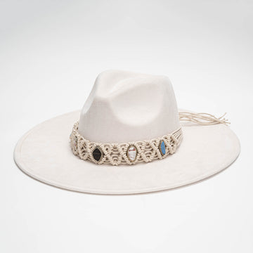 Premium Felt Fedora with Macramé Band and Gemstone Accents