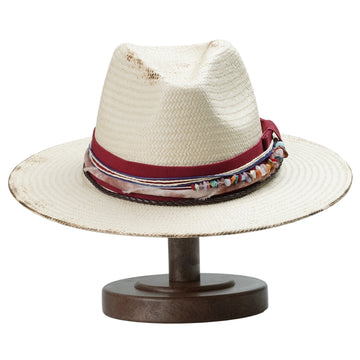 Classic Gus Crown - Off-White with Dark Red Fabric Accent