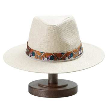 Teardrop Crown Fedora - Beige with Fabric & Thin Cord Strap