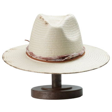 Vintage Style Straw Fedora with Distressed Edge & Leather Band