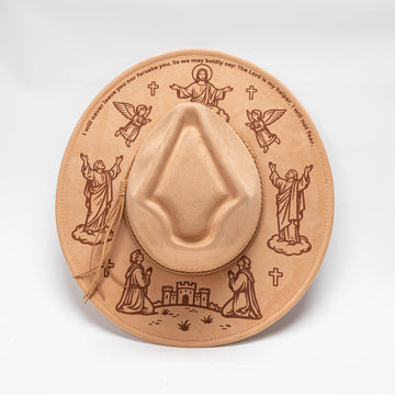 Suede-Finish Fedora with Laser-Engraved Biblical Illustrations and Mouse-Shaped Crown