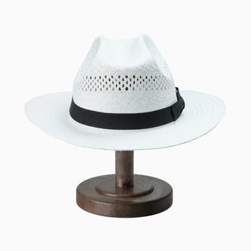 Classic White Cattleman Straw Hat with Elegant Black Ribbon Band
