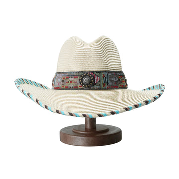Wide-Brim Straw Hat – Textured Edge, Stylish Hatband