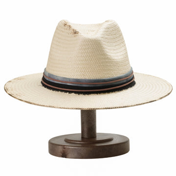 Beige Straw Hat with Brown Thin Cord & Burnt Edge Design