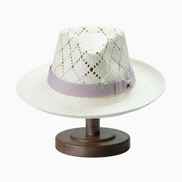 Off-White Breathable Straw Fedora with Cutout Teardrop Crown