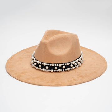Premium Felt Fedora with Elegant Pearl-Embellished Hatband