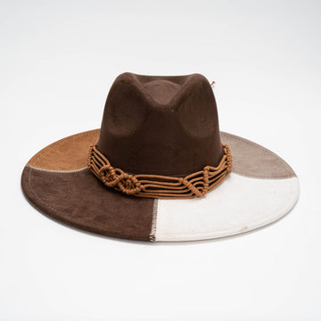 Color-Blocked Felt Fedora with Intricate Macramé Hatband