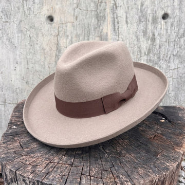 Oatmeal Pencil Curl Felt Hat with Bow