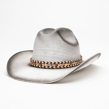 Metallic Silver Breathable Hat with Braided Patterned Band