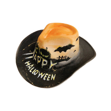 Festive Halloween Theme Felt Fedora with Hand-Painted Spooky Design