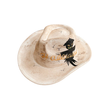 Festive Halloween Themed Fedora with Hand-Painted Scarecrow Design
