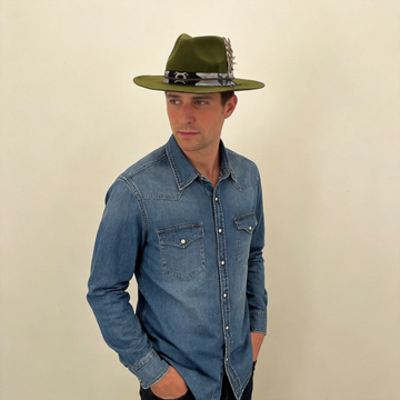 Sage Green Wide-Brim – Shimmer Band & Feather