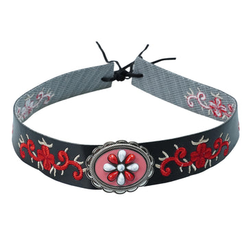 FLORAL EMBROIDERY METAL LEATHER HAT BAND