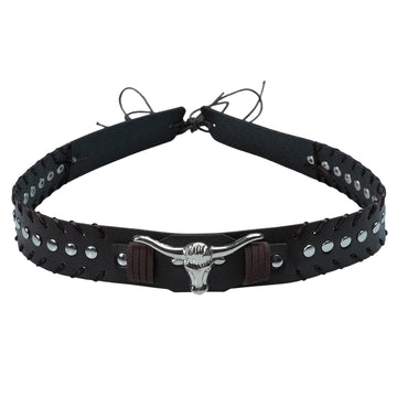 SILVER BULL STUDD LEATHER HAT BAND