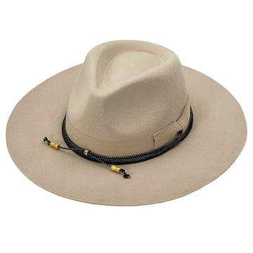 Beige Flat-Brim Hat – Custom Band & Metal Bead