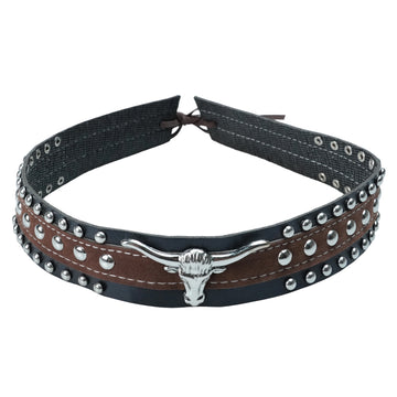 BLACK BROWN BULL LEATHER HAT BAND