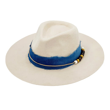 Premium Ivory Hat – Blue Fabric Band