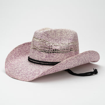Purple Blend Breathable Straw Hat with Teardrop Crown & Black Cord