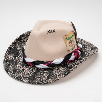 Western-Inspired Felt Fedora with Floral Brim and Braided Band