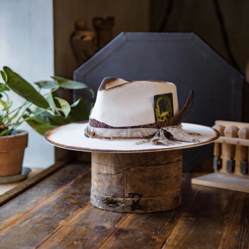 Vintage Distressed Fur Felt Hat with Wide Brim