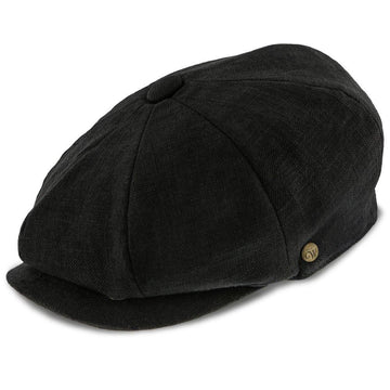 Boardwalk-Walrus Hats Black Linen/Cotton Blend 8 Panel Newsboy Cap