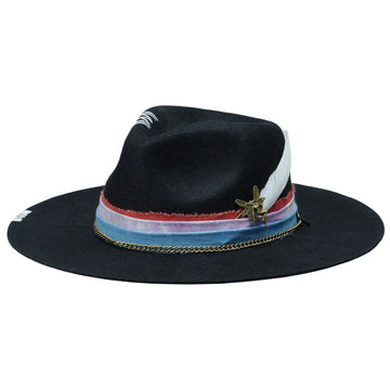Teardrop Felt Hat with Tie-Dye, Feathers & Pin
