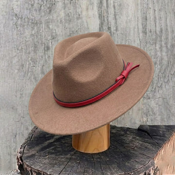Camel Felt Fedora with Red Leather Band