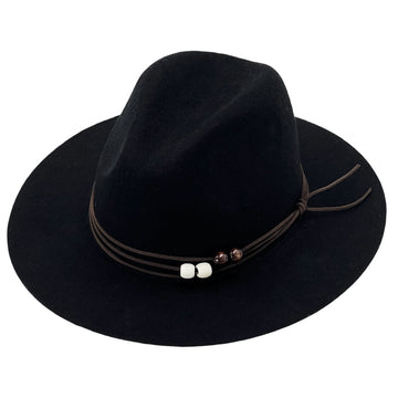Black Flat-Brim Fedora – Custom Beaded Band