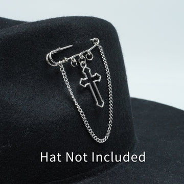 SILVER CHAIN CROSS HAT PIN