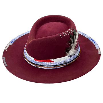 Artisan Burgundy Hat – Fabric & Feather