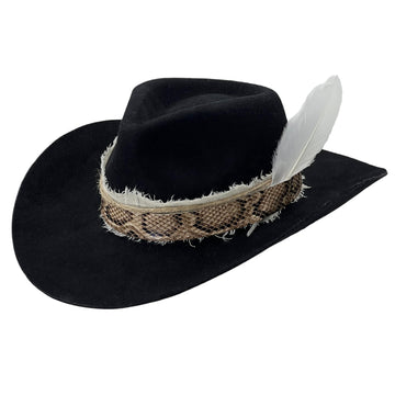 Black Cowboy Hat – Printed Band & Feather
