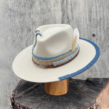 Teardrop Fedora - Cream with Leather & Silver Chain