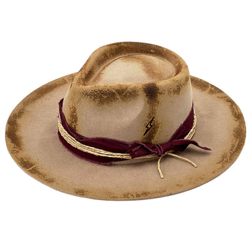 Flame-Finished Fedora – Burgundy & Hemp Accent