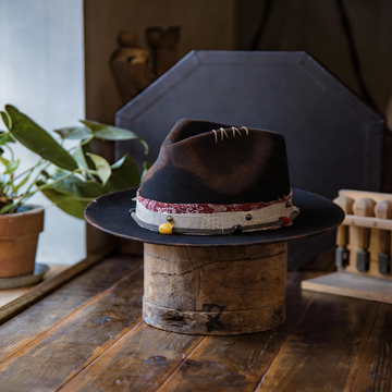 Retro Distressed Felt Hat with Wide Brim