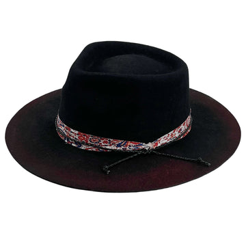 Hand-Distressed Fedora with Patterned Band