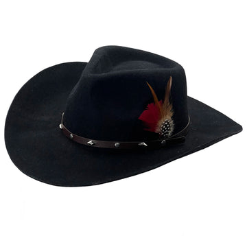Midnight Black Cowboy – Metal Clasp & Feather