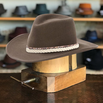 Green Wide-Brim Cowboy Hat with White and Brown Braided Rope Western Style