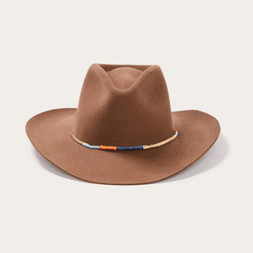 Brown Flat-Top Cowboy Hat with Woven Blue&Orange&Yellow Cord Trim