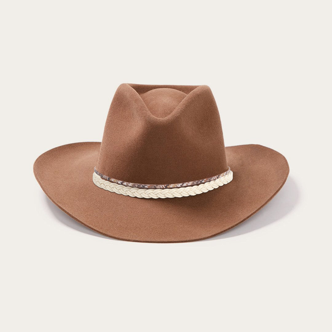 Brown Wide-Brim Cowboy Hat with White and Brown Braided Rope Western Charm