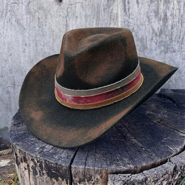 Black Rolled Brim Felt Hat with Gold Chain Band